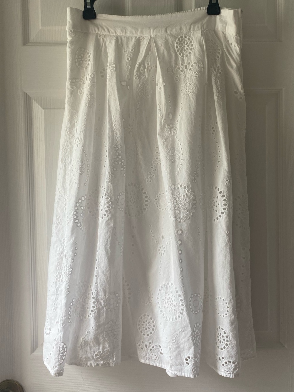 Haute Monde White Eyelet A-Line Cotton Midi Skirt